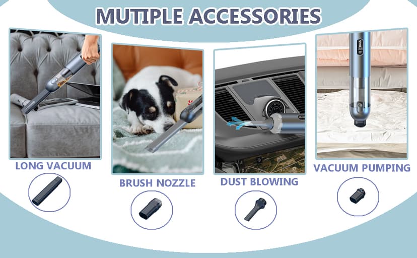 TEZILON Car Vacuum Cleaner 18000Pa Powerful Suction HEPA Filter, Portable Cordless Handheld Vacuum Vehicle Home with LED Display Air Duster Rechargeable Lightweight Multi-Nozzles for Pet Hair Keyboard