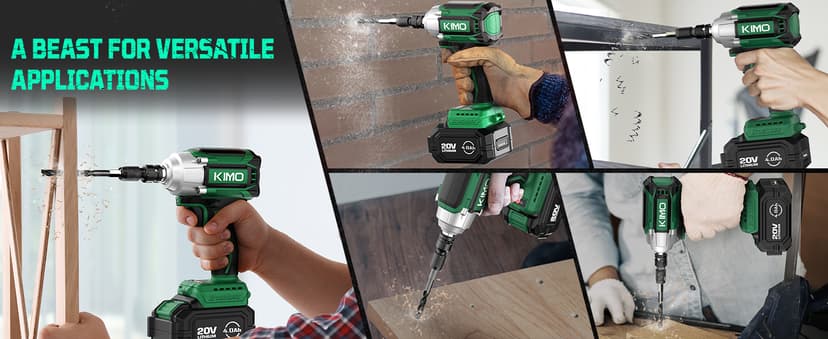 KIMO Impact Wrench 1/2, Max Torque 406ft-lbs (550N.m) & 3000RPM /Premium Brake Stop, 9-Piece Drill & Serewdriver Set, 4 Sockets, Cordless Impact Wrench with 4000mAh Battery, Impact Driver for CarTires