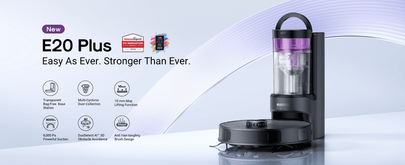 Eureka E20 Plus Robot Vacuum with Bagless Self Emptying Station, Robotic Vacuum and Mop Combo, 45-Day Capacity, Upgraded 8000Pa Suction and Anti Hair-Tangling Brush, LiDAR Navigation, App Control