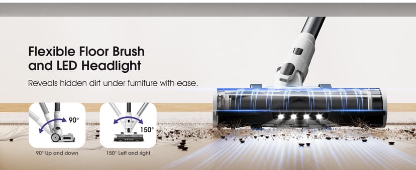 Cordless Vacuum Cleaner, 580W 48KPA 65Mins Runtime Fast Charging Vacuum Cleaner, Self-Standing LED Light Touch Screen Stick Vacuum for Home Light Weight,for Pet Hair/Carpet/Floor, White