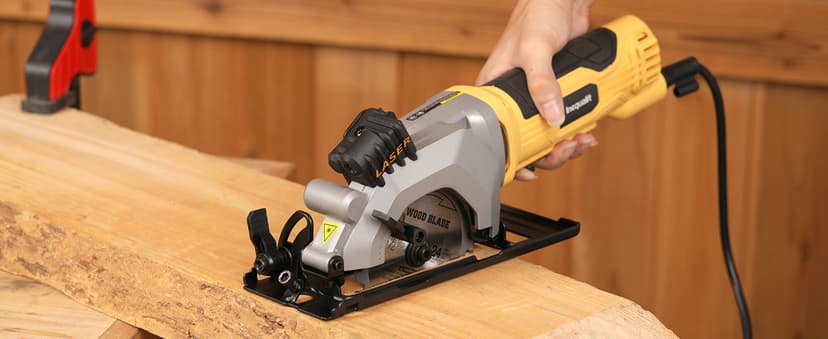 4Amp Mini Circular Saw, 3500RPM Corded Compact Saw with 4-1/2" 24T TCT Blades, Laser Guide, Rip Guide, Vacuum Adapter and Blade Wrench, Max Cutting Depth 1-11/16"(90°), 1-1/8"(45°)