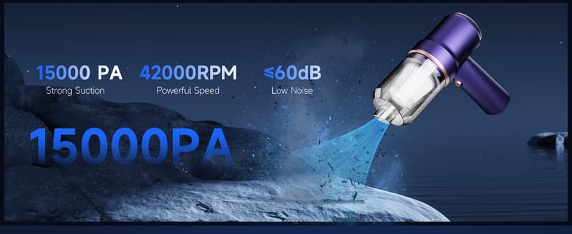 Handheld Vacuum Cordless Rechargeable with LED Light and Multi-Nozzles,15000 Pa Car Vacuum Portable Cordless, 120W Powerful Mini Vacuums Cleaner for Home, Car, Pet Hair, DC Motor, Blue