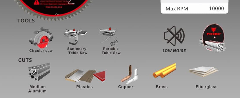 FOXBC 8-1/4 Inch Metal Cutting Table Saw Blade 80-Tooth TCG for Aluminum, Copper, Plastic, Brass, Fiberglass with 5/8-Inch Arbor