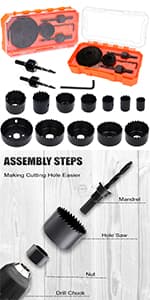 Hole Saw Set, 22PCS Hole Saw Kit with 3/4" to 5" (19mm-127mm) 13Pcs Saw Blades, Mandrels, Installation Plate, Drill Bits, Hex Key with Storage Box, Ideal for Soft Wood, Plywood, Drywall, PVC