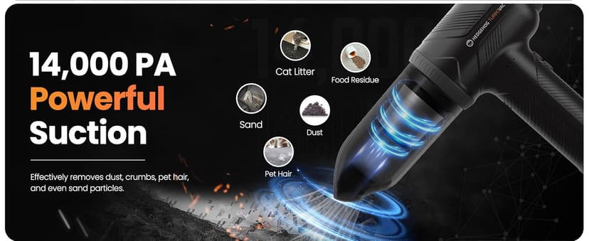 Hedgehog TurboVAC 3 in 1 Portable Car Vacuum Cleaner, Blower & Air Pump - Hand Held Vacuum Cleaner for Car with USB C Rechargeable, 14000PA Powerful Suction, Lightweight Dust Buster for Home & Outdoor