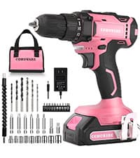 COMOWARE Cordless Drill Set, 20V Pink Power Drill Set for Women, 1 Battery & Charger, 3/8" Keyless Chuck, 2 Variable Speed, 266 In-lb Torque, 25+1 Position, with Pink Storage Bag