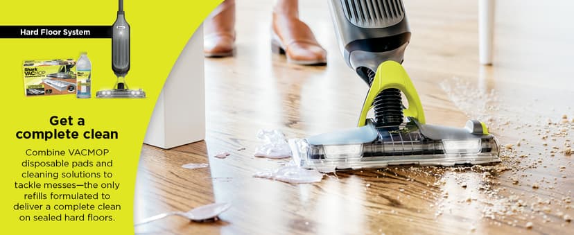 Shark VACMOP Pro Cordless Hard Floor Cleaner, Vacuum and Spray Mop, Powerful Suction, Lightweight, LED Headlights, Includes 4 Disposable Pads, 12oz Multi-surface Cleaning Solution, Gray, VM252