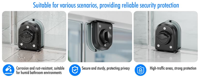 Ranbo Frameless Glass Door Floor Lock, Clamp-On No-Drill, 304 Stainless Steel, Fits 3/8"–1/2" (10–12 mm) Swing/Sliding Doors — Ideal for Office, Entrance, Storefront,Top or Bottom Mount, Matte Black