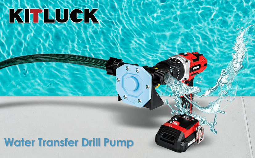 KITLUCK Hand Drill Pump, 750GPH Drill Powered Water Transfer Pump with Water Hose, Oil Tube and Adapter, Manual Water Pump for Drill, Small Self-Priming Electric Drill Pump for Water, Gasoline
