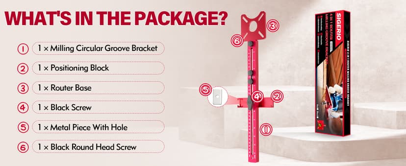 New 4 in 1 Router Milling Groove Bracket, Aluminum Alloy Router Circle Cutting Jig, Multifunctional Router Guide for Cutting Circles, Adjustable Router Jig Tool for Woodworking (Rose Red)