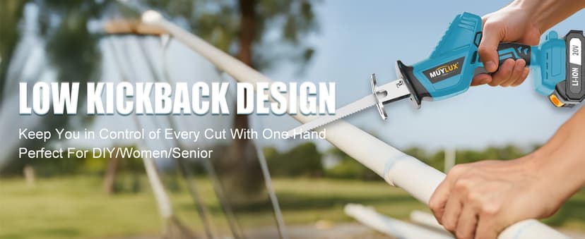 Cordless Reciprocating Saw 20V with 2 Batteries & Charger, Variable Speed 0-3000SPM, Tool-Free Blade Change, Includes 4 Saw Blades for Wood, Metal, PVC and Tree Cutting