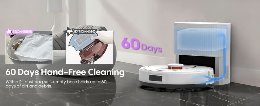 Bagotte Robot Vacuum and Mop, 5000Pa Self Emptying Robotic Vacuum with Mapping,60-Day Hands-Free Cleaning, LiDAR Navigation, No-Go Zones,Wi-Fi/App/Alexa Control, for Pet, Hard Floors, Carpets