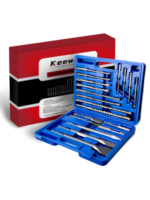 19-Piece SDS Plus Hammer Drill Bits for Concrete and Chisels Set, Cross Carbide Tip Masonry Drill Bit Set, Heavy-Duty Concrete Drill Bits for Brick & Stone, Storage Case Included