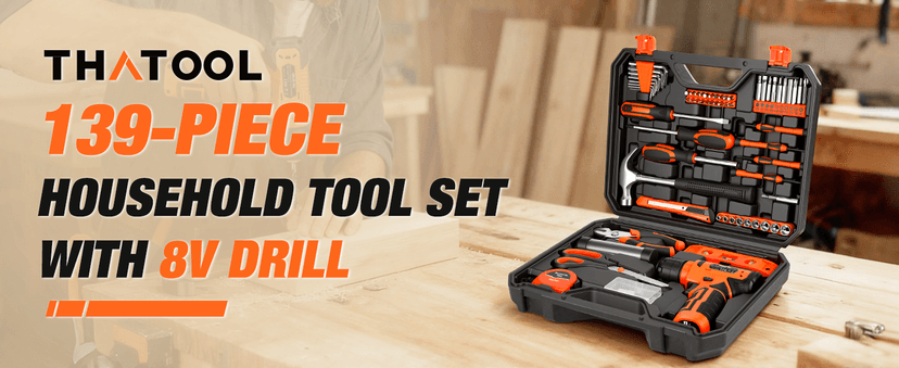 139-Piece Tool Set - Tool Kit with 8V Cordless Drill Driver in ToolBox Storage Case, General Household Drill Set for Home Repairs, Handyman, DIY Projects
