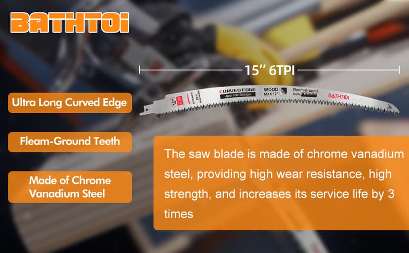 Sawzall Blades for Cutting Trees, 5 Pack 15 Inch 6 Tpi Japanese Teeth Reciprocating Saw Blades, Cr-V Wood Cutting and Tree Trimming Blades with Curved Edge and Fleam-Ground Teeth