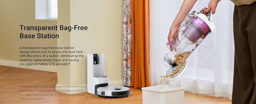 Eureka E20 Plus Robot Vacuum and Mop Combo, Robot Vacuum Cleaner with Bagless Self Emptying Station, 45-Day Capacity 8000Pa Suction and Anti Hair-Tangling Brush App Control LiDAR Navigation