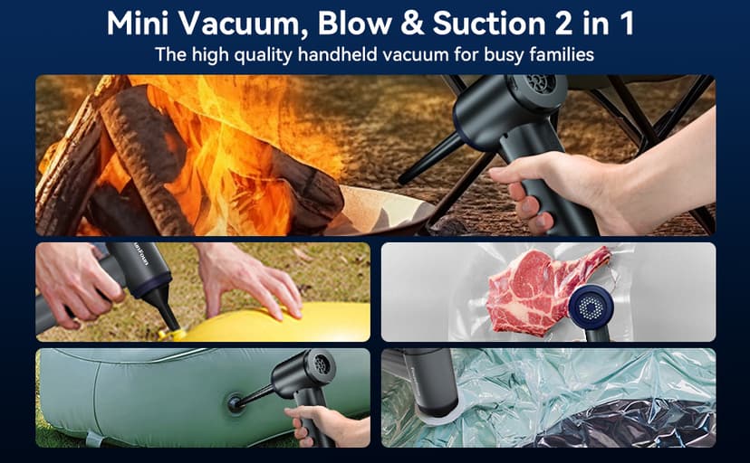 Car Vacuum Portable Cordless, Mini Handheld Vacuum Cleaner for Pet Hair/Car/Home, Suction & Blow 2 in 1, 22KPa High Power, 6000mAh, Small Lightweight Gadget, Type-C Rechargeable