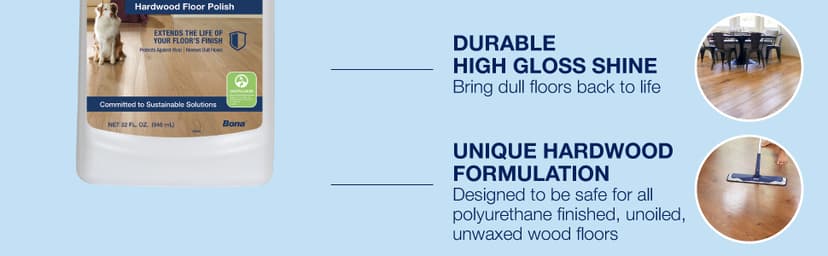 Bona Hardwood Floor Polish - 32 fl oz - High Gloss Shine - Polish for Wood Floors - Protects and Renews Dull Flooring - Covers 500 sq ft