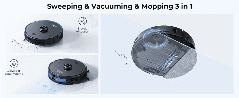 Robot Vacuum and Mop Combo, 3500Pa Robotic Vacuum with 3.5L Self Emptying Station, 250 mins Runtime, LIDAR Navigation, WiFi/APP/Alexa Control, Ideal for Pet Hair, Carpet and Hard Floor