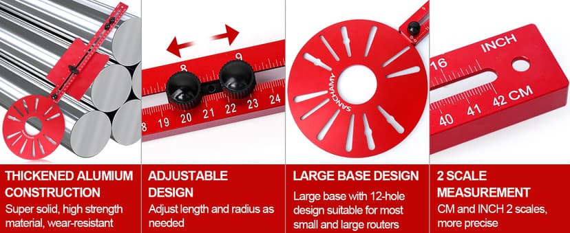 5 In 1 Router Circle Cutting Jig For Cutting/Routing Circle,Aluminum Router Milling Groove Bracket for Straight Or Cylindrical Edges,Adjustable Router Jig and Guide for Woodworking Edging Projects