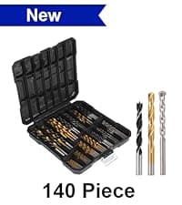 276pc Titanium Twist Drill Bit Set with S2 Bits 135° Tip High Speed Steel, Size from 1/16" up to 1/2", Ideal in Wood Cast Iron Aluminum Alloy Plastic Fiberglass, Clear Lid Case