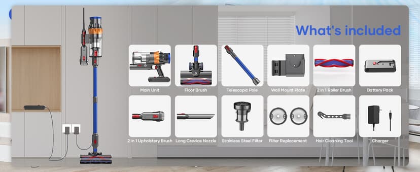 NADALY Cordless Vacuum Cleaner, 550W/45Kpa Vacuum Cleaner for Home, Up to 65Mins Runtime Stick Vacuum, Anti-Tangle & Auto Mode Lightweight Vacuum, Wireless Vacuum for Pet Hair Carpet Hardwood Floor