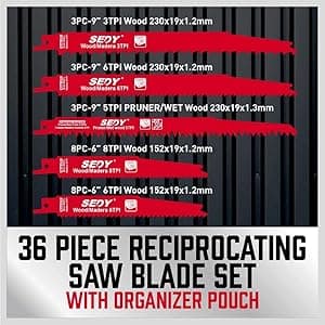 36-Piece Ultimate Reciprocating Saw Blade Set - Premium Saw Blades, Durable Wood & Metal Cutting Blades with Storage Pouch, Long-Lasting Pruning Blades