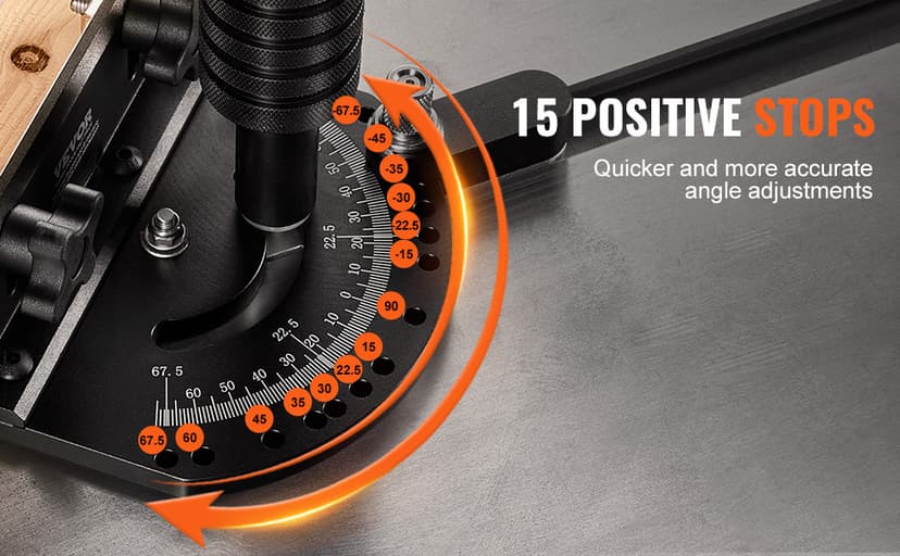 VEVOR Precision Miter Gauge, Standard Slot 3/4'' x 3/8'', Aluminum Alloy Table Saw Miter Gauge with 24 in Grating 15 Angle Stops Adjustable Spring Loaded Plunger and Removable Disc, for Woodworking