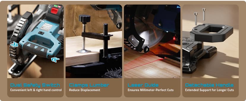 SEESII Sliding Compound Miter Saw: Cordless Power Miter Saw with Laser Guide 8-Inch, 2 * 5000 mAh Batteries, Single Bevel 45°, 24T TCT Blade, Max Cut 2.5×12-inch, Ideal for DIY & Woodworking