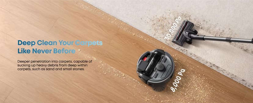 eufy Robot Vacuum 3-in-1 E20,with Versatile Stick and Handheld Vacuum Cleaner Combo,Self Emptying Up to 75 Days,Max 30,000Pa,Smart Obstacle Avoidance,Pro-Detangle,Perfect for Carpet,Crevices,Stairs