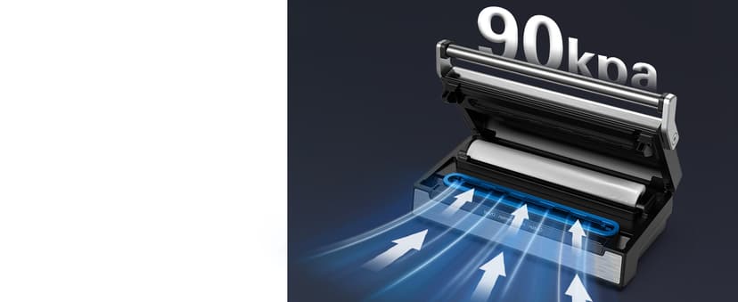 90Kpa Food Vacuum Sealer, Stainless Steel Vacuum Sealer Machine for Food with Double Heat Seal & Double Pump, Food Sealer Dry/Moist/Liquid Modes, Roll Storage and Cutter, Easy-Lock Handle and Clean