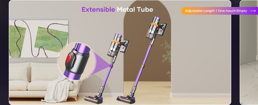 Cordless Vacuum Cleaner, 550W/45Kpa Stick Vacuum with Smart Display, MAX 65Mins Runtime Vacuum Cleaners for Home, Auto Mode & Anti-Tangle Lightweight Vacuum for Pet Hair/Carpet/Floor