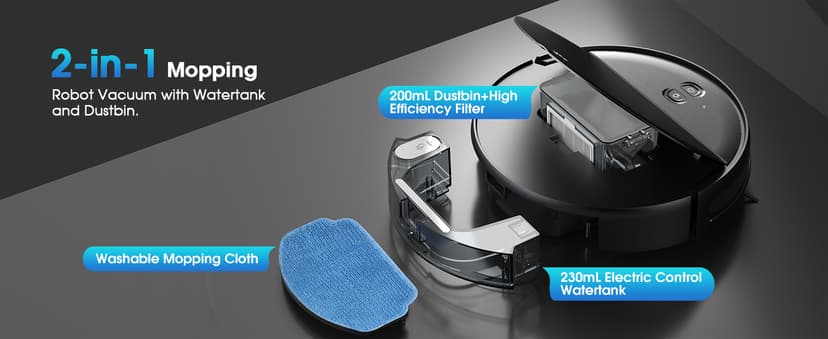 Robot Vacuum and Mop, 2-in-1 Robotic Vacuums Cleaner with Smart Max Strong Suction, WiFi/App/Alexa Voice Control, Obstacle Avoidance, for Pet Hair, Carpets and More