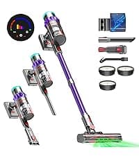 Cordless Vacuum Cleaner, 550W 48kPa 60 Mins Runtime Vacuum Cleaners for Home, Stick Vacuum with Intelligent Display, Rechargeable Battery and Anti-Tangle Brush, Perfect for Pet Hair/Carpet/Floors