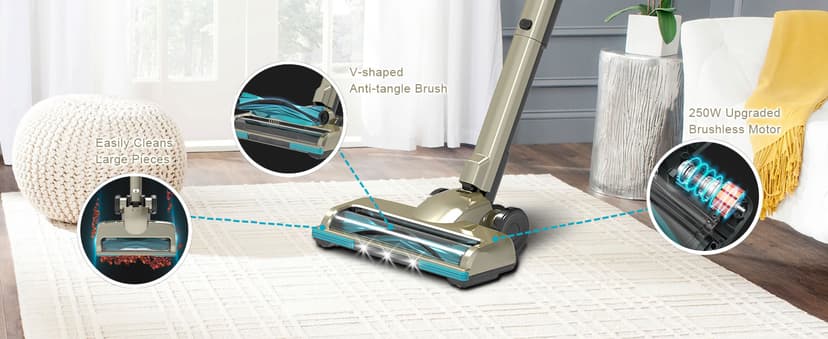 Cordless Vacuum Cleaner, 25Kpa Powerful Suction Ultralight Stick Vacuum with Tangle-Resistant Floor Brush, 2500mAh Fast-Charging Battery for Pet Hair Floor Carpet Stair, 4 Hepa