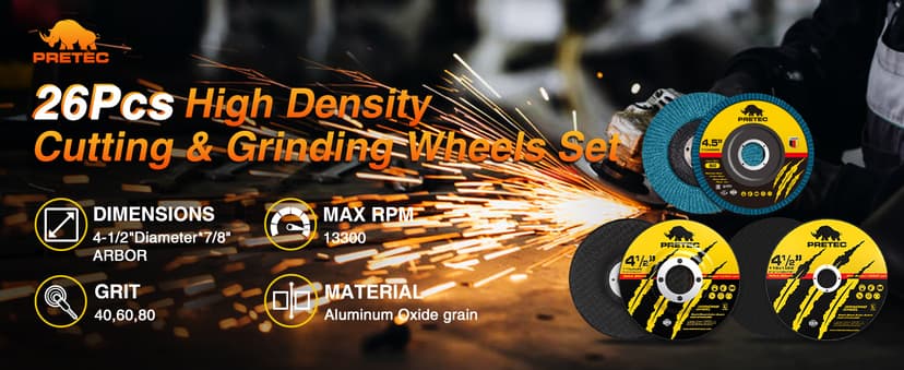 26 Packs Angle Grinder Cutting Flap Grinding Disc Wheel 4 1/2in Inches - 20 Packs 4.5"x1/4"x7/8" Cut off Wheels,3 Packs 4.5"x7/8" 60 Grit Flap Discs, 3 Packs 4.5"x1/25"x7/8" Grinding Wheels