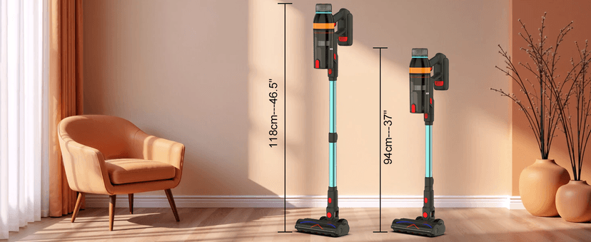 Cordless Vacuum Cleaner,550W/45KP/60Mins Stick Vacuum Cordless Rechargeable for Home/CarPet/Pet Hair/Floor-3 Suction Modes,Smart Screen&Headlight,Self-Standing,Removable Battery,Lighweight,Anti-Tangle