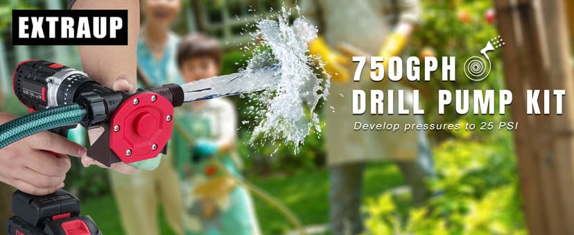 Portable Self Priming Mini Hand Drill Water Transfer Pump Kit with Suction and Discharge Hose for Water Oil Fluid Transfer