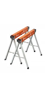 BORA Workhorse Saw horses 2 pack Folding Heavy Duty Legs, Metal Saw horse with 2x4 Bracket Built in Bottle Opener Professional Saw Horse for Woodworking Carpenters Contractors PM-3350T