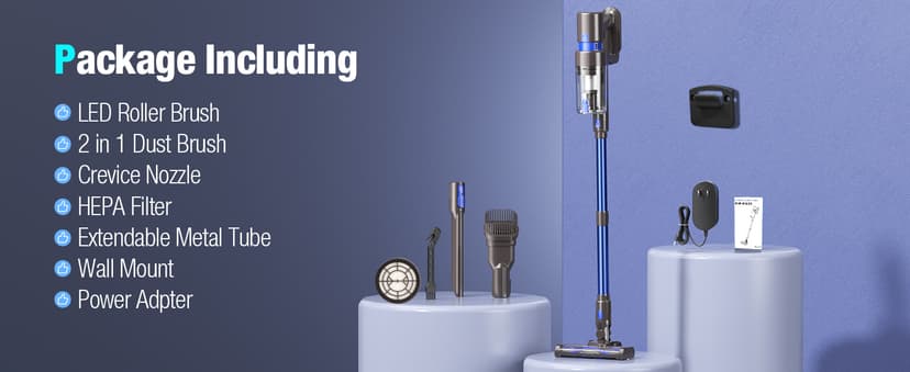 Cordless Vacuum Cleaner, 550W 45KPA 45Min Vacuum Cleaners for Home, Self-Standing Stick Vacuum with Touch Screen, 3 Power Modes, Rechargeable Battery, Handheld Vacuum for Pet Hair/Carpet/Floor