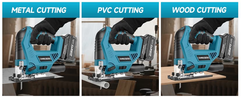 Cordless Jig Saw with 4000mAh Battery, Cordless Jigsaw Tool for Ma-kita 18V Battery, with 7 Blades, Dust Tube, 0°-45° Bevel Cuts & 4 Orbital Setting, LED Light, for Wood PVC Metal Cutting