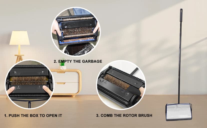 EZ SPARES Quiet Carpet Sweeper,Floor Sweeper with Pig-Bristles,Suitable for Carpet Cleaning Power,Roller Brush Strong,Bristle Sweeper,Great for House,Office,Kitchen,Carpet(Silver)