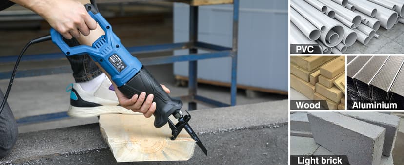 Reciprocating Saw, 6Amp 2800RPM Variable Speed Reciprocating Saw with 4/5"(20mm) Stroke Length, 3Pcs Blades for Wood, Soft Metal, PVC Pipe Cutting