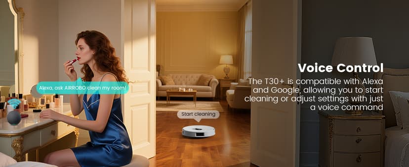 AIRROBO T30+ Robot Vacuum and Mop, 60-Day Self-Emptying, Proactive Intelligence Obstacle Avoidance, Carpet Detection, Tangle-Free Brush, 6000PA Suction, LDS Mapping, APP & Voice Control