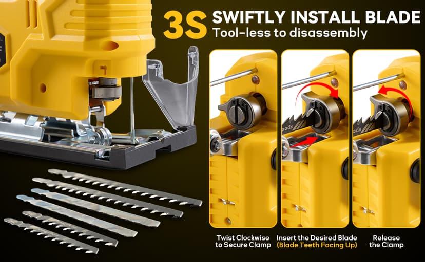 Cordless Jig Saw for De-Walt 20V Battery, 7 Speed Variable Up to 3200RPM, LED Light, 45° Bevel Cuts, 3 Orbital Motions, with Jig Saw Blade for Straight/Curve/Circle Cutting(Battery Not Include)