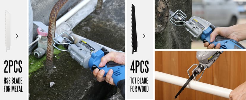 Reciprocating Saw, 5Amp 3000SPM Variable Speed Reciprocating Saw with 1/2" Stroke Length, 6Pcs Blades for Wood, Soft Metal, PVC Pipe Cutting