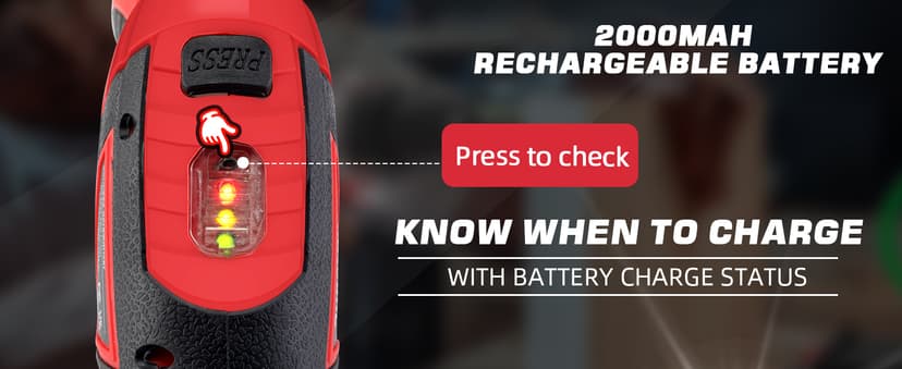 Cordless Electric Screwdriver Set, 8V 10Nm Rechargeable Power Electric Drill, Battery Screw Gun with Driver Bit, 320RPM/10+1 Torque, 2 Position Handle, Flexible Shaft LED Light (Red, 28Pcs)