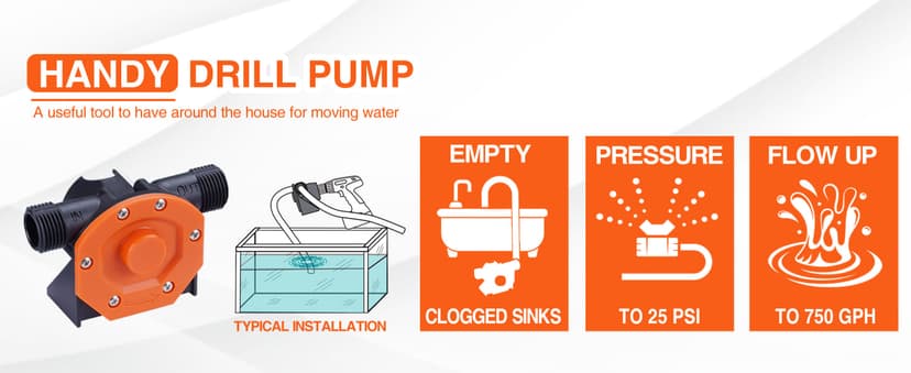 TOPWAY Self Priming Water Drill Pump Attachment with Suction and Discharge Hose, Mini Hand Power Drill Pump for Water, Oil Transfer