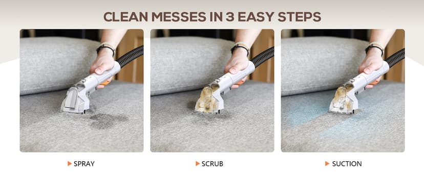 Upholstery Cleaner Machine, Powerful Suction & Portable Spot Remover, Deep Stain Cleaning for Carpet, Pets, Stairs, Car Seat, Couch, with Dual Size BrushHead and Cleaning Solutions