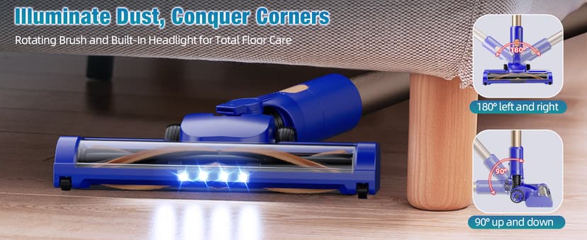 Cordless Vacuum Cleaner, 180° Bendable Wand Stick Vacuum Cleaners with Touch Screen, 8-in-1 Vacuum with Lightweight Rechargeable Battery, Longlasting Runtime for Home Hard Floor Low-Pile Carpet